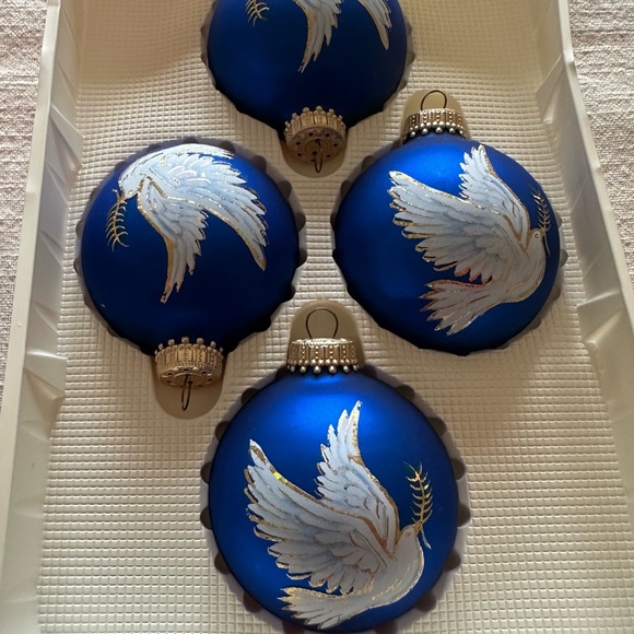 Vintage Other - Vintage Set Of 4 Christmas By Krebs Blue Peace Doves Glass Ball Ornaments Crown